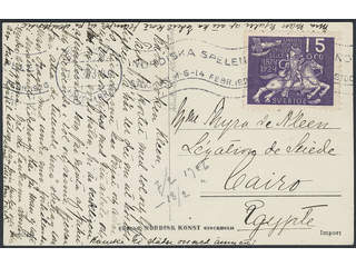 Sweden. Facit 213 cover , 15 öre, single usage, on postcard sent from STOCKHOLM 1 7.2.26 …