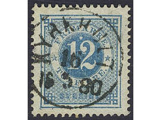 Sweden. Facit 32 used , 12 öre blue. Superb cancellation KYRKHULT 16.5.1880.