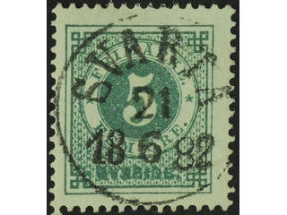 Sweden. Facit 30b used , 5 öre dull bluish green. EXCELLENT cancellation SVARTÅ 21.6.1882.