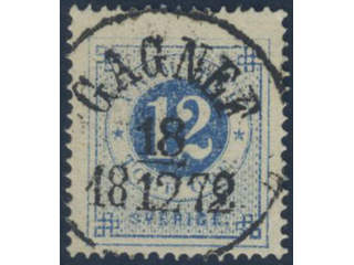 Sweden, Sverige, Sverige, Sverige. Facit 21d used, 12 öre ultramarine-blue on yellowish …