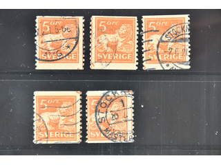 Sweden. Facit 141A vT used , 5 öre in five used copies with plate join numbers. (5).