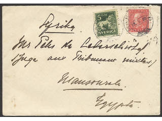 Sweden. Facit 143, 180 cover , 5+20 öre on cover sent from MARIEFRED 15.7.26 to Egypt. …