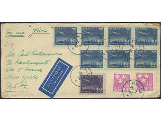 Sweden. Facit 231, 232, 298 cover , 7x10+50+2x120 äew on air mail cover snet from MÖLLE …