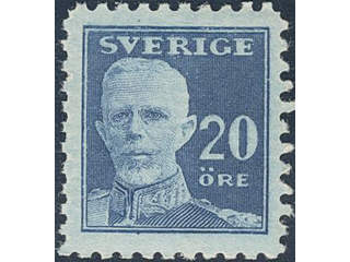 Sweden. Facit 151C ★★ , 1920 Gustaf V full face 20 öre blue, perf on four sides. …