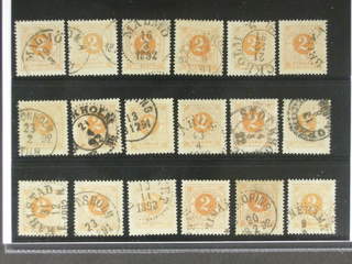 Sweden. Facit 40 used , 2 öre yellow, eighteen used copies. Shades, varieties, …