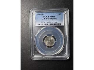 Filippinerna 10 centavos 1944 D, UNC, PCGS MS65