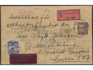 Sweden. Facit 191, 146A on cover, 10+45 öre on insured cover sent from STOCKHOLM 15.9.31 …