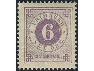Sweden, Sverige, Sverige, Sverige. Facit 31j ★, 6 öre bluish lilac on calendered paper. …
