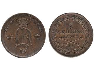 Coins, Sweden. Oskar I, SM 116, 1/3 skilling banco 1851. Good 01.