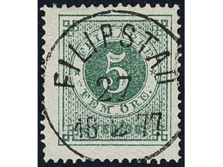 Sweden. Facit 19h v7 used, 5 öre dull bluish green, unclean colour. EXCELLENT …