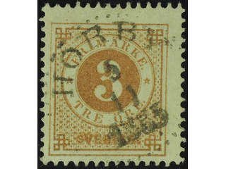 Sweden. Facit 28h used , 3 öre yellowish orange-brown, calendered or soft paper. …