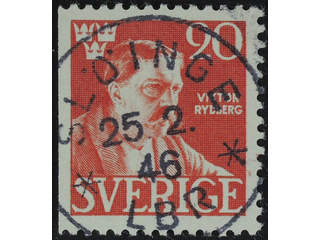 Sweden. Facit 361B used , 1945 Victor Rydberg 20 öre red. EXCELLENT cancellation SLÖINGE …