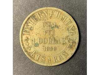 Nederländska Ostindien Kisaran 1 dollar 1888, VF fläckar