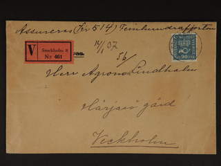 Sweden. Facit 167 cover , 90 öre, single usage, on insured cover sent from STOCKHOLM 8 …