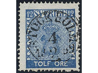 Sweden. Facit 9c1 used , 12 öre blue. EXCELLENT cancellation STOCKHOLM 4.2.1859.