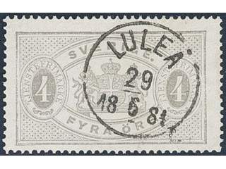 Sweden. Official Facit Tj2b used , 4 öre light grey, perf 14. EXCELLENT cancellation …