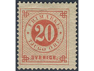 Sweden. Facit 46 ★, 20 öre red. Fine–very fine. SEK 1000