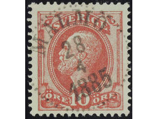Sweden. Facit 39a used , 1885 Oscar II, letterpress 10 öre dull carmine, type I with …