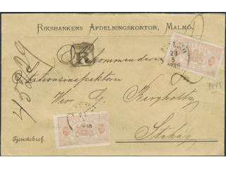 Sweden. Official Facit Tj18 on cover, 2×20 öre on insured cover sent from MALMÖ …