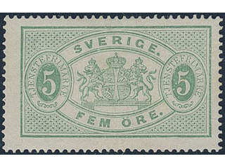 Sweden. Official Facit Tj3c ★, 5 öre dull blue-green, perf 14. Opinion (shade) by O.P. …