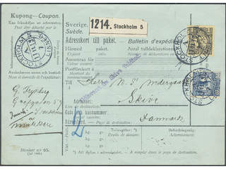 Sweden. Facit 77, 85 cover , 20 öre + 1 kr on beautiful address card for parcel sent …