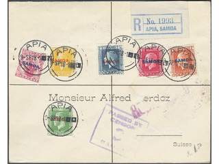 Samoa. Reg letter sent to Switzerland 1918 franked with 6 stamps overprinted SAMOA, tied …
