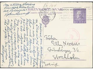Sweden. Postal stationery, Double postcard, Facit bKd25, Response card 10 öre sent from …