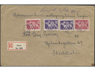 Sweden. Facit 234A, 235A cover , 2x10+2x15 öre on registered cover sent with return …