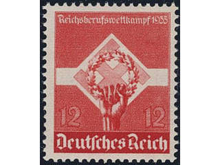 Germany, Reich. Michel 572y ★★, 1935 Sports 12 pf red horizontal gum rippling. Signed …