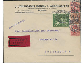 Sweden. Facit 212, 82, 84 cover , 3x10+15 öre on special delivery cover sent from …