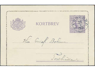 Sweden. Postal stationery, letter card Facit kB19 vI , Letter card 20 öre with variety …