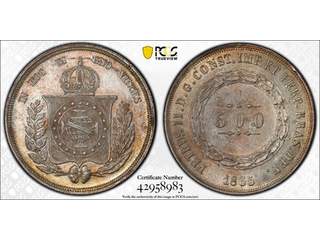 Brazil Pedro II (1831-1889) 500 reis 1865, XF-UNC, PCGS MS63