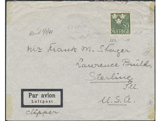 Sweden. Facit 291 cover , 85 öre, single usage, on air mail cover sent from STOCKHOLM …