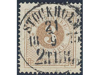 Sweden. Facit 17g used , 3 öre dull orange-brown. Superb copy cancelled STOCKHOLM 2.TUR …