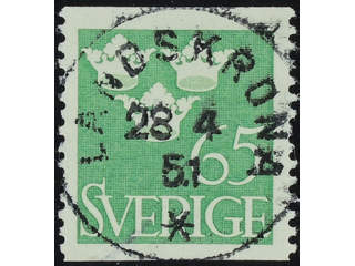 Sweden. Facit 287 used , 1949 Three Crowns 65 öre yellow-green. EXCELLENT cancellation …