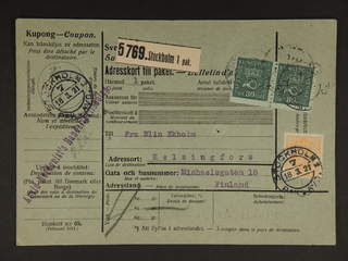 Sweden. Facit 165, 72 cover , 2+2x80 öre on address card for parcel sent from STOCKHOLM …