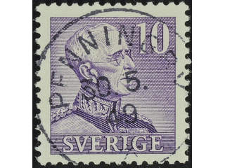 Sweden. Facit 273C1 used , 1940 Gustaf V large numerals 10 öre violet, perf at four …