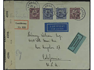 Sweden. Facit 348, 347 cover , 2x10+2x90 öre on censored registered air mail cover with …