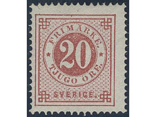 Sweden. Facit 22g ★, 20 öre dull red. Opinion (shade) by O.P. SEK 11000