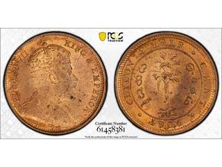 Ceylon Edward VII (1902-1910) 1/2 cent 1904, UNC, PCGS MS64 RB