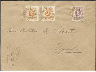 Sweden. Facit 40c (x2), 44b cover , 2 öre reddish orange in two copies, and 6 öre …