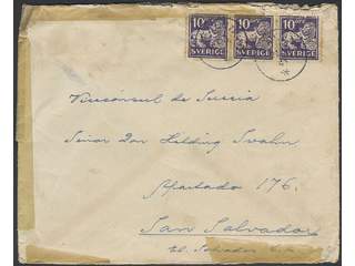 Sweden. Facit 146A on cover, 3x10 öre on cover sent from FALUN 21.6.41 to San Salvador, …
