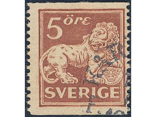 Sweden. Facit 142Ecc used , 5 öre brownish orange-red type II perf 13 with inverted wmk …