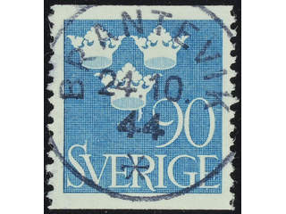 Sweden. Facit 293 used , 1939 Three Crowns 90 öre light blue. EXCELLENT cancellation …