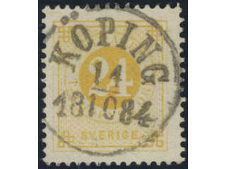 Sweden, Sverige, Sverige, Sverige. Facit 34 v8 used, 24 öre yellow, with variety …