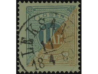 Sweden. Postage due Facit L20 used , 1 Kr blue/brown, perf 13. EXCELLENT cancellation …