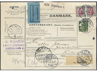 Denmark. Facit 162, 226 cover, 40 øre + 2×2 kr on address card for parcel sent from …