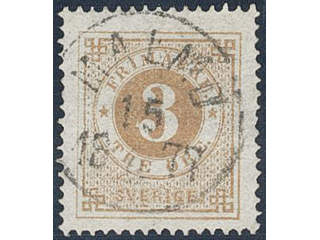 Sweden. Facit 17h used , 3 öre olivish orange-brown. EXCELLENT cancellation MALMÖ …