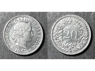 Schweiz 20 rappen 1907, AU/UNC