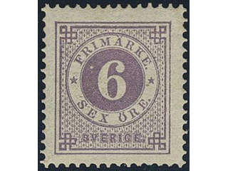 Sweden. Facit 31c ★, 6 öre dull lilac. The gum with small dots. SEK 2500